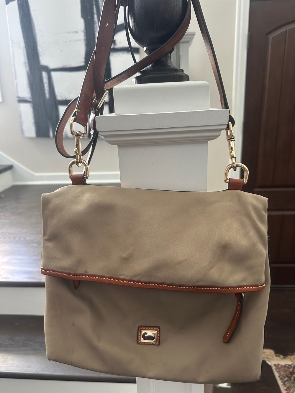 DOONEY BOURKE FLAPOVER NYLON LEATHER CROSSBODY